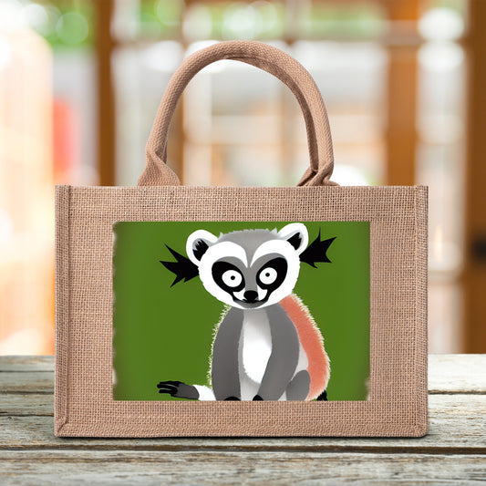 GoAyeAye Calm Lemur Portrait Brown Jute Burlap Tote Bags PopCustoms