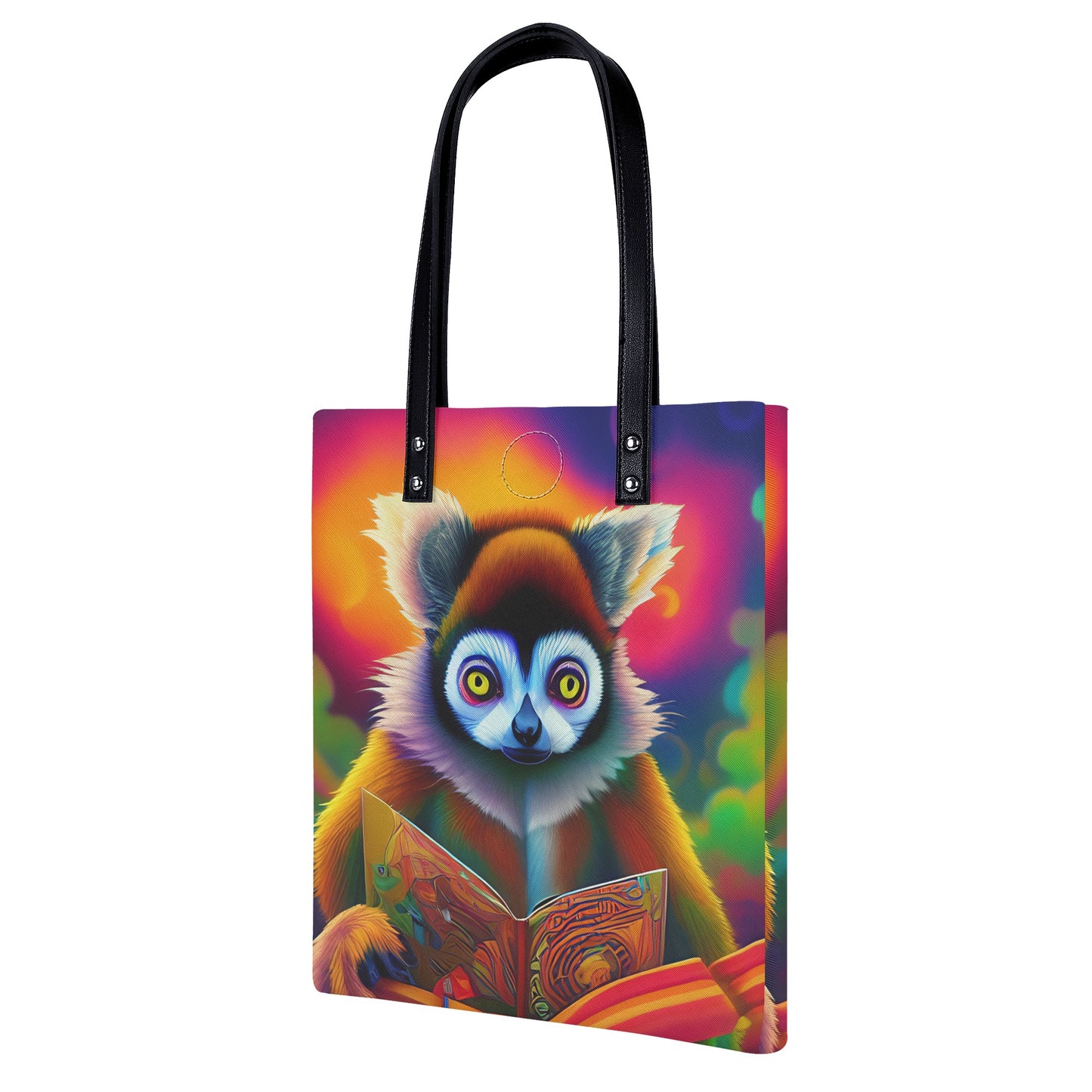 GoAyeAye Bright Lemur Reading PU Leather Handbags PopCustoms