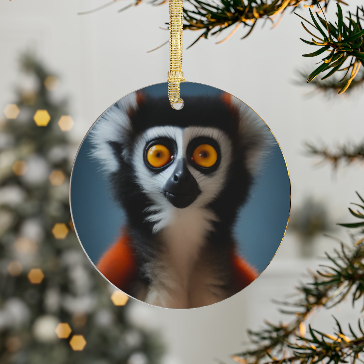 GoAyeAye Surprised Lemur Acrylic Ornaments Printify
