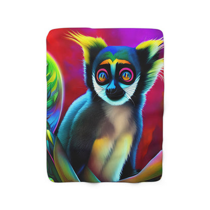 GoAyeAye Neon Lights Lemur Sherpa Fleece Blanket Printify