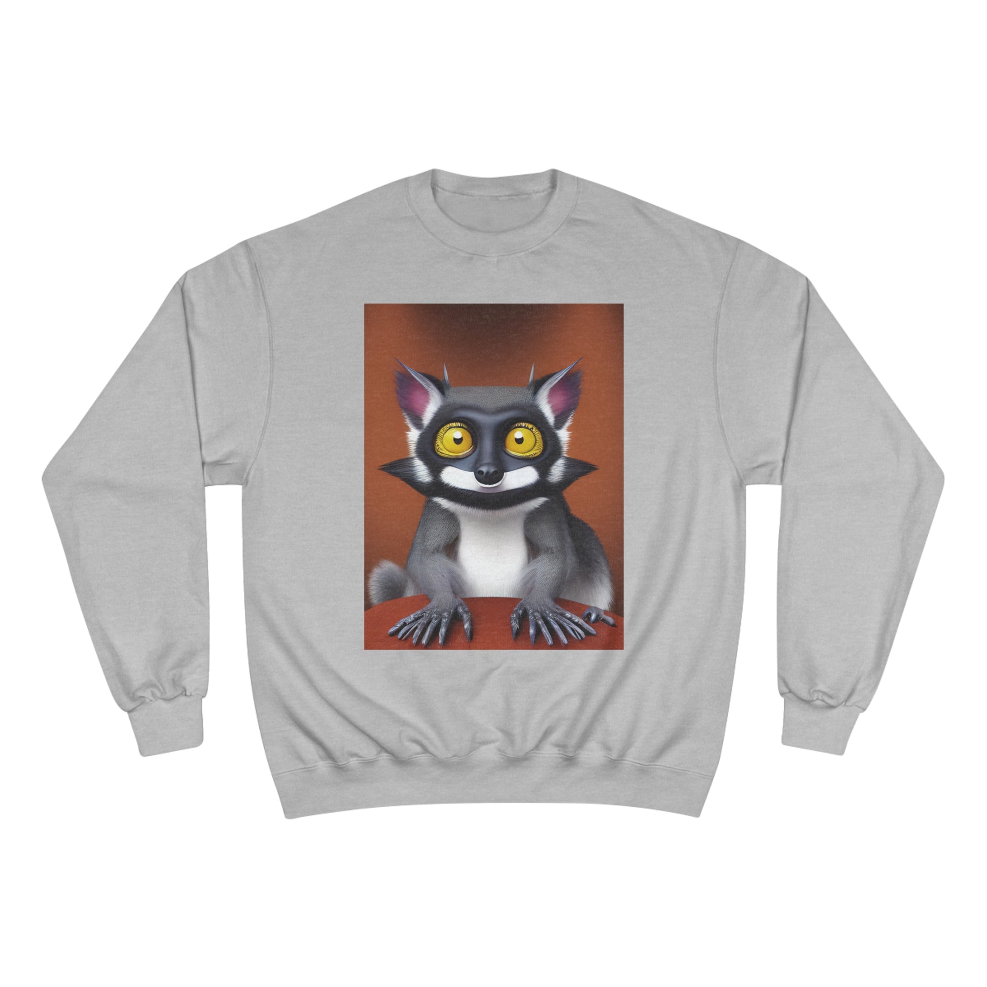 GoAyeAye Nothing Smiling Lemur Portrait Champion Sweatshirt Printify