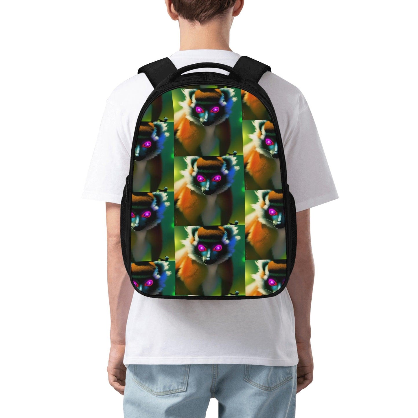 Glowing Eyes Pattern Dual Compartment School Backpack - GoAyeAye