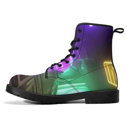 Neon Purple Men's Leather Boots - GoAyeAye