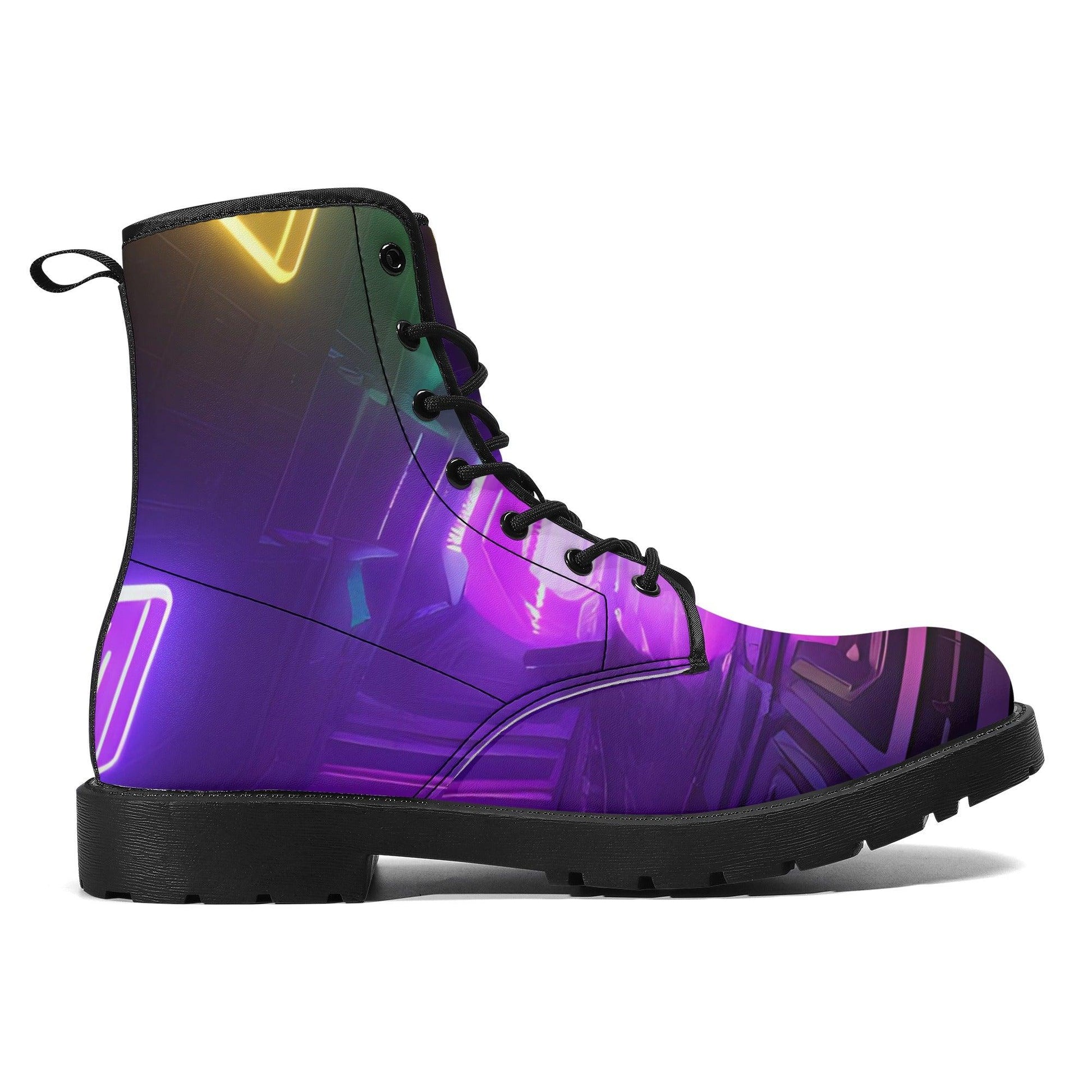 Neon Purple Men's Leather Boots - GoAyeAye