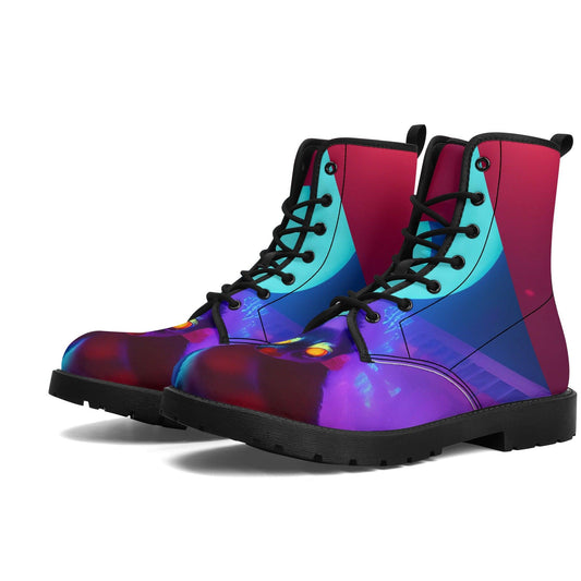 Neon Purple Women's Leather Boots - GoAyeAye